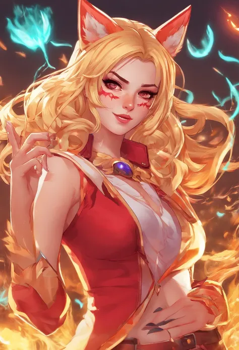 Ahri from league of legends, corpo inteiro, floresta branda, 8k, alta qualidade, detalhes, Rosto perfeito detalhado, olhos bonitos detalhados, Perfect hand detailed, dedos detalhados 8k bonitos femininos pequenos delicados, feminina bonita, ((vestindo roup...