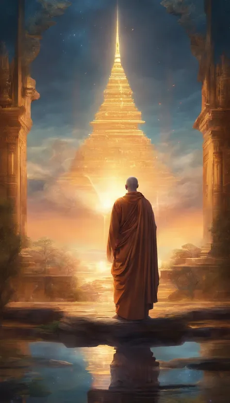 Ultra HD 4K Wallpaper (((("MASTERPIECE")))), [Recreate A Scene From "INTERSTELLAR" Movie] "cinematic" "ULTRA DETAILED" ((VERTICAL)) a Buddhist monk standing and praying,  extremely detailed