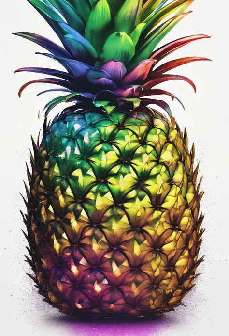 rainbow pineapple in white space with glitter,splashed ink,cartoon,vector