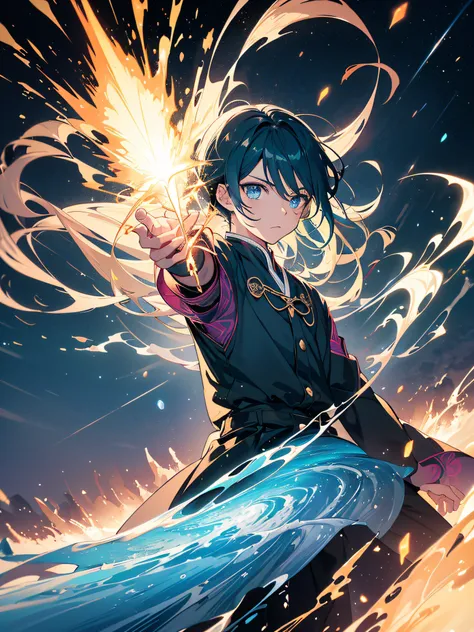 Zenitsu from Kimetsu no Yayba using his thunder ability, with lightning coming out of his eyes, smoke coming out of the corner of his mouth, speed of light, lightning, storm (ultra-realistic), {extremely detailed CG unit 8k wallpaper}, Photography of expan...