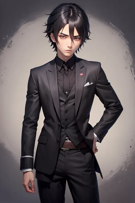 Menino de anime com cabelo preto e olhos vermelhos vestindo um terno preto, full body, Akane Owari Danganronpa, Retrato Gapmoe Yandere Grimdark, hijikata toushirou, jovem homem de anime, Retrato anime de um homem bonito, Hajime Yatatate, cara de anime alto...