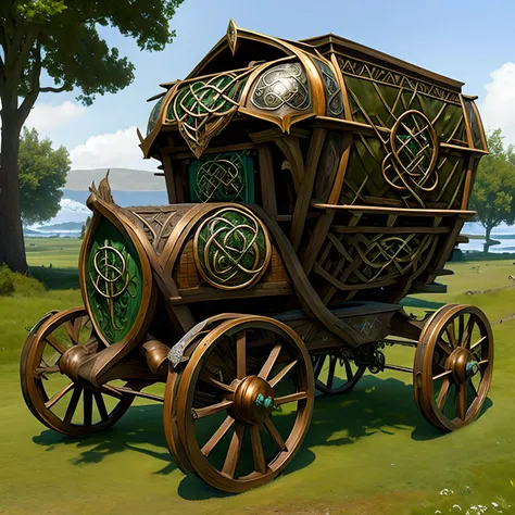 model
rpg
celtpunkai: an unusual carriage made of bronze stands on the road ,its wheels are visible , trees and birds are painte...