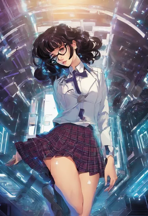 25 yo catholic schoolgirl in school blazer and pleated tartan skirt wearing glasses, nervous, anxious, mary katherine gallagher on stage, erotic pose