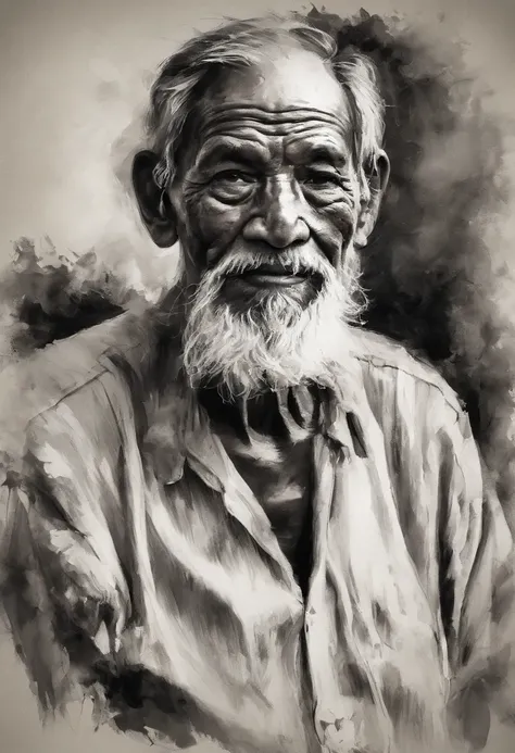 an old man drawn in a sketchy way, in the style of photo-realistic techniques, mote kei, digital painting and drawing, black and white mastery, uhd image, thai art, realistic watercolor paintings --ar 72:109 --s 750 --v 5.2