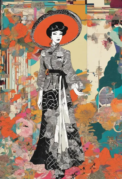 Araffe woman in black dress and black hat posing for photo, inspired by Otake Chikuha, Sui Ishida with black hair, based on Iwasa Matabey, Masami Kurumada Style, inspired by Yukihiko Yasuda, based on Sakai Hoitsu, Wearing Japanese technical clothing, weari...