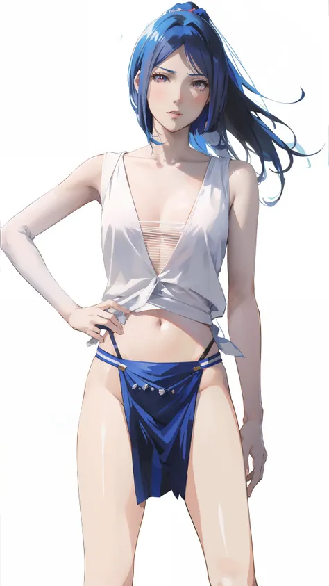 Anime girl posing for photo with blue hair and white top, anime full body illustration, Tifa Lockhart with white hair, Full body illustration, photorealistic anime girl rendering, nico robin, full-body xianxia, Full body picture, anime woman fullbody art, ...