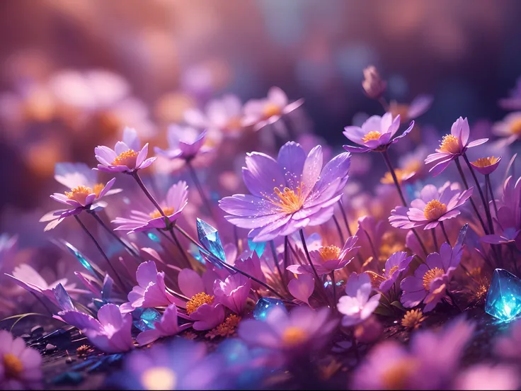 The sky is the background，Crystal spring flower, fanciful, galaxias, cleanness, glittery, glittery, splendor, Colorful, Amazing photography, dramatic  lighting, photo-realism, ultra - detailed, 4k, depth of fields, A high resolution