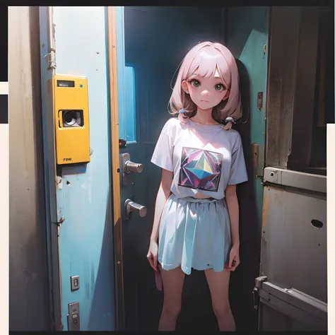 Old Polaroid ,Idol girl Crystal Peekaboo Tee, standing against the wall,macro editorial photo