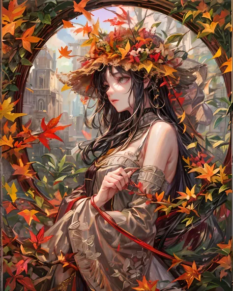 best quality, masterpiece, meticulous details, intricately details, mysterious autumn lady