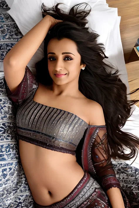 trisha,lying in bed,hot photoshoot,best quality, masterpiece, ultra high res, (photorealistic:1.4), raw photo, 1girl trisha, 18 ...