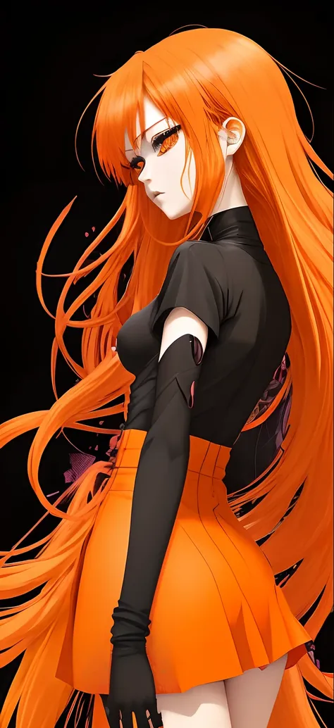 add orange aesthetic anime lines in the black parts