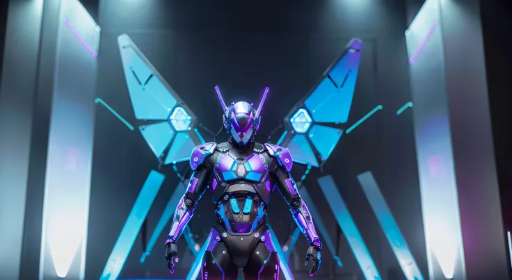 MALE. MAN. MAN. MALE..wings leds, divine paradise. neon blue and Purple butterfly wings leds. heavenly illumination. God. Holy robotic. levitating. Position of god. Deitado na cama. strong, robust and masculine body. fat arms. Position of divinity. Floatin...