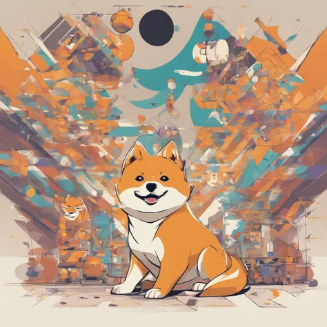 ( shiba inu ),(Best Pose),(best angle), (Better self-expression), Eduardo Cobra acolchoamento ,multidimensional geometric wall PORTRAIT, Art, chibi,yang08k, beutiful, coloration