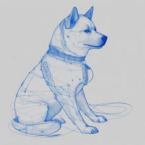 ( shiba inu ),(Best Pose),(best angle), (Better self-expression), beutiful, coloration, Background: Wall with wiring diagrams in blue