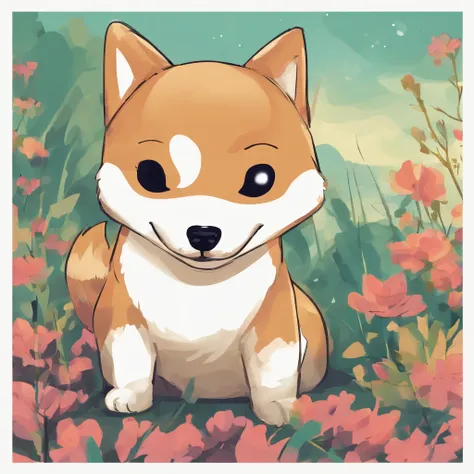 a cute shiba dog, smiling brightly