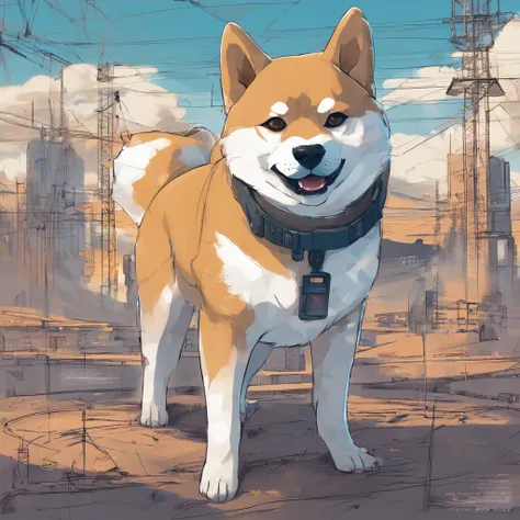 ( shiba inu ),(Best Pose),(best angle), beutiful, coloration, Background: Wall with blue wiring diagrams