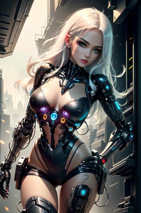 Cyber woman in a black bodysuit with a gun and a futuristic costume, 5 fingers on the hand Cute cyborg girl, cyborg girl, beutiful girl cyborg, perfect android girl, beutiful white girl cyborg, cyborg - girl, cyborg - girl with silver hair, beutiful girl c...