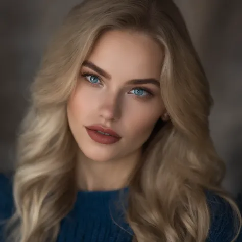 ultra face close up, face up,1Girl 18 years old, nur, Lange Haare, Blick auf den Betrachter, blonde hair, blaue Augen, Schmuck, Halskette, schulterfrei, pullover, lips, realistisch, Nase, Flirten mit der Kamera, close up shot, realism, detailed eyes, skin ...