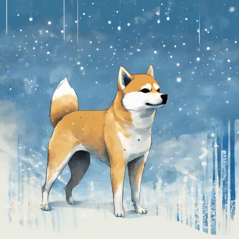 shiba inu, Background: blue dots connected by blue stripes