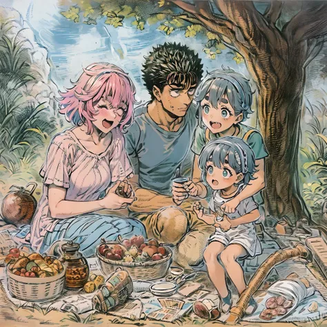 riamu, guts, couple, husband and wife,riamu motherly, wife, mother and son, children , family, happy, , guts, picnic garden