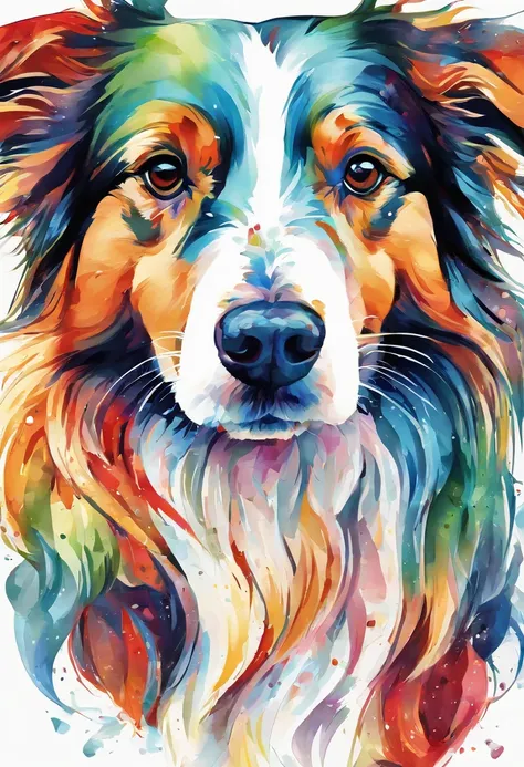 3d aquarela abstrata,fundo escuro,high resolution,alta qualidade,colorido,verde,vermelho,azul, pintura de um cachorro Border Collie.