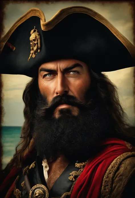 An image of Blackbeards head exposed and a warning or message meant to intimidate other pirates