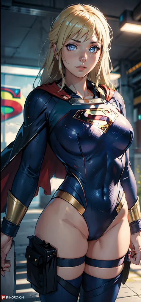 hyuga hyuga, as Supergirl, heroine, Extremely sexy body, big assa, Long hair, thick leg, flight, ((Best Supergirl Quality)), ((tmasterpiece)), (A detailed: 1.4), ..。.3D, Image of a beautiful blonde woman，There are cyberpunk blue eyes,hdr (HighDynamicRange)...