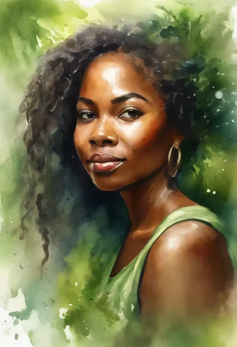 1 African-American girl, Bombeira, Green tree forest, surrounded by rain, Illustration style, Flou de mouvement, longue exposition du corps entier, Traits du visage exquis, Chinese styleink style, Martial arts style, Selective focus, panorama, (Bokeh:1.5)