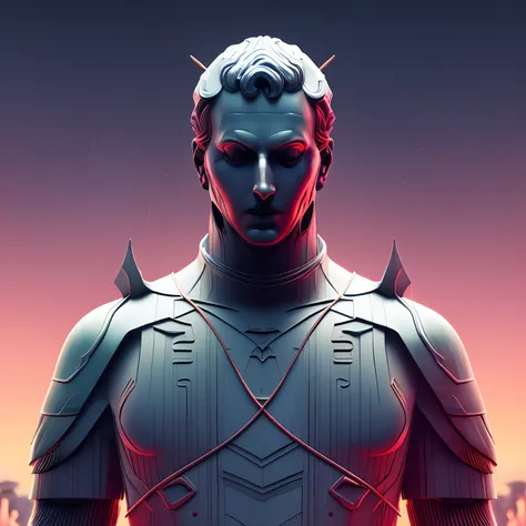 close-up of a statue with lines sticking out of it, por mike winkelmann, holografia, vaporwave!, octan render, deus grego, cego,...