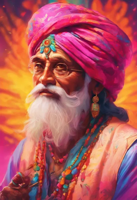 (old indian man:1.1,wearing turban:1.2,white bigger beard:1.1,bigger moustache:1.1,lighting cigar:1.2,in swag,extremely detailed facial hairs,portrait,half body,medium:oil painting,detailed eyes and face,detailed turban,traditional clothing,aged appearance...