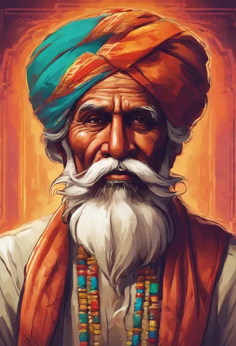 (old indian man:1.1,wearing turban:1.2,white bigger beard:1.1,bigger moustache:1.1,lighting cigar:1.2,in swag,extremely detailed facial hairs,portrait,half body,medium:oil painting,detailed eyes and face,detailed turban,traditional clothing,aged appearance...