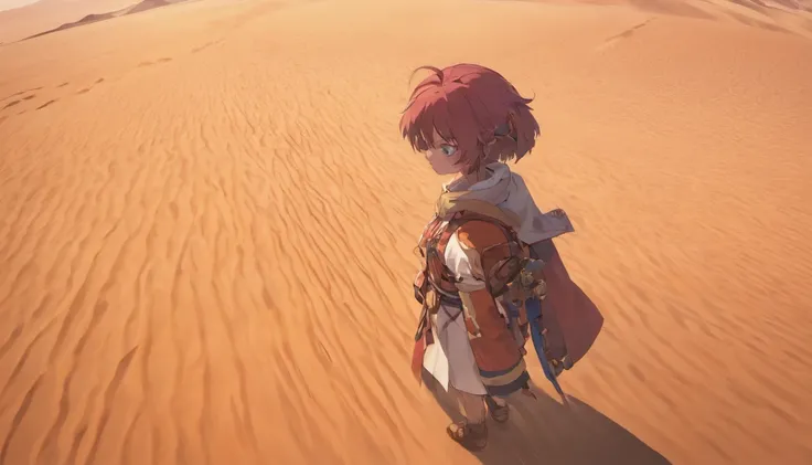 Aerial view of the vast desert sandtops，There is no end in sight、Look down from above、highly detailed back ground，Realistic，ultra - detailed，Super detailed skin，light glow，filmgrain，Expro II，Lens flare，Sharpen，cinematic shadow，No Man，No one appears