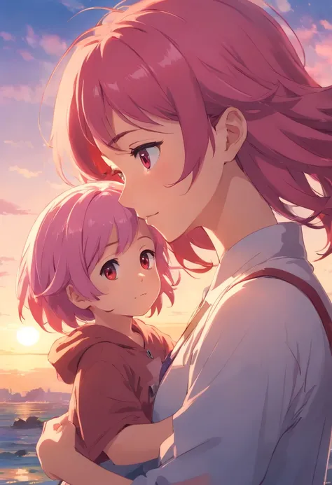 Homem jovem, Young woman with pink hair and child woman with red hair together