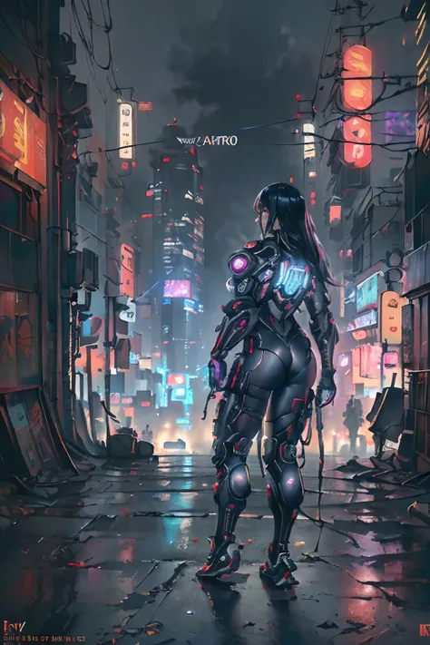 Cyberpunk city, dark theme , neon signs, (insanely detailed and intricate, hyperrealistic, futuristic war), cyberpunk, high view, realistic view, ultra realistic ,Bloom, Bokeh, Cinematic, Film Grain, Ray Tracing Reflections, Chromatic ambient background. B...