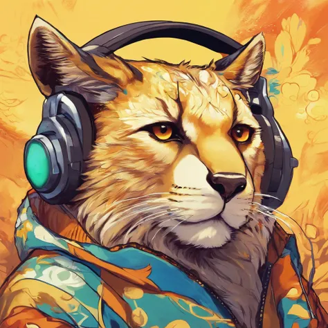 kemono wearing headphones, rich details, van gogh style, 8k, oil painting.