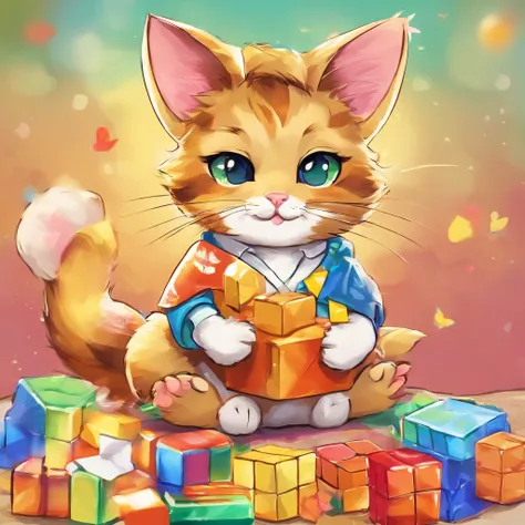 kemono cat playing Rubiks cube, van gogh style, high resolution