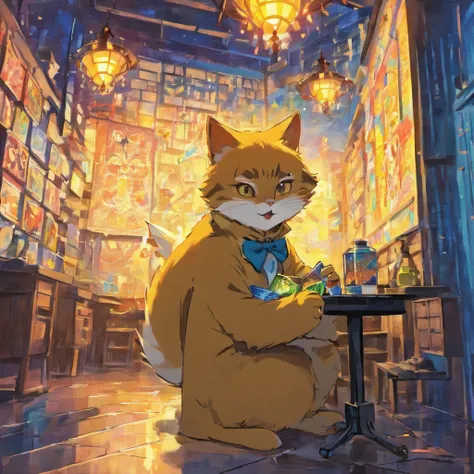 kemono cat playing Rubiks cube, van gogh style, high resolution