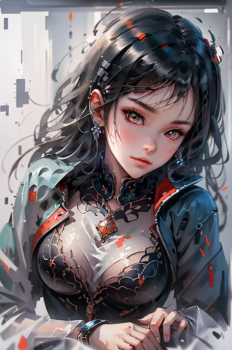 A black girl with shiny hair and a blue jacket looks into the camera, inspirado em Yuumei, arte de anime digital, pintura digital colorida, rossdraw desenho animado vibrante, estilo anime 4K, menina negra alice x. Zhang, por Yuumei, Digital anime illustrat...