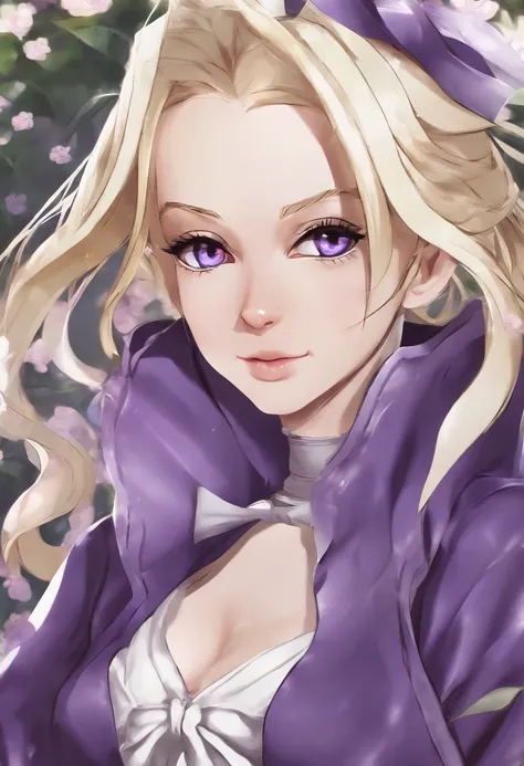 Menina anime deitada na grama com um vestido roxo e meias pretas, Commission for High Res, [ Arte digital 4K ]!!, Tsunade, Naruto, mulher bonita sedutora do anime, menina anime sedutora, Tifa Lockhart com cabelos brancos, na grama, inspirado no INO, art co...