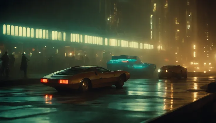 Um quadro fixo, paisagem urbana da cidade futurista do filme Blade Runner (1982). cinemactic. 8k. disco Rigido. alta qualidade.