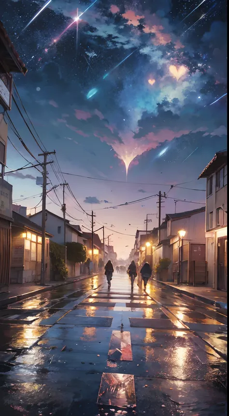 Panoramic view in the distance、Luz brilhante do neon、Uplighting、Lente olho de peixe、O Met、A dystopian city and apocalyptic oos、TÓQUIOcty、All hearts、Cyberpunk girl from Japan walking down the street、space sky、Illustration scene、Retratado em detalhes、Artisti...