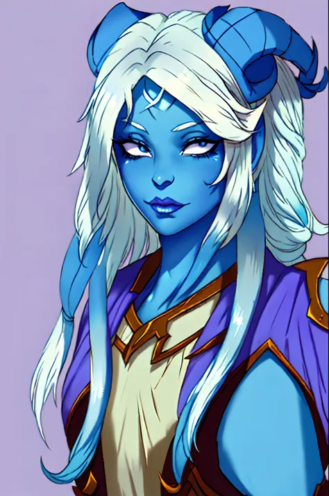 1girl, cowboy shot of beautiful draenei paladin, blue skin, white hair, braid, master piece, best quality, face portrait, shedrn