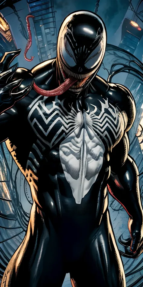 ultra resolution 8k, the highest possible quality,stunning illustration, comic book master piece, the venom symbiote from marvel...