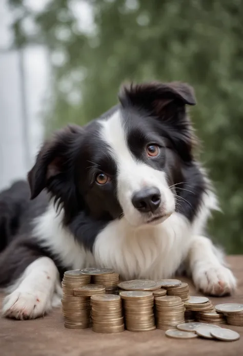 Border Collie dog counting money