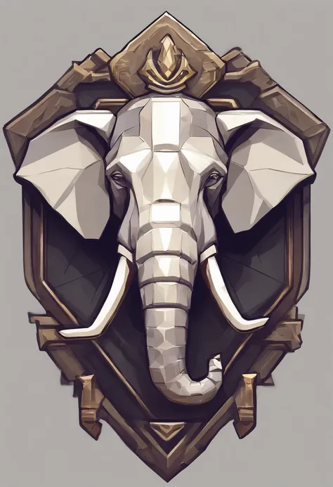 Game medallion with closeup of metal elephant head with crown,, Estilo de Arte Hearthstone, arte estilo hearthstone, Arte conceitual de Hearthstone, Arte conceitual do jogo Riot, Estilo de League of Legends, iconic character splash art, Coroa de League of ...