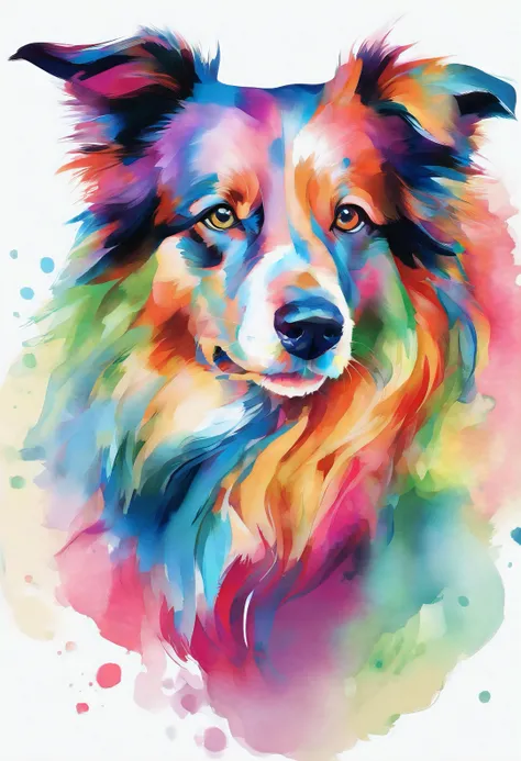 3d aquarela abstrata,fundo escuro,high resolution,alta qualidade,colorido,verde,vermelho,azul, pintura de um cachorro Border Collie.