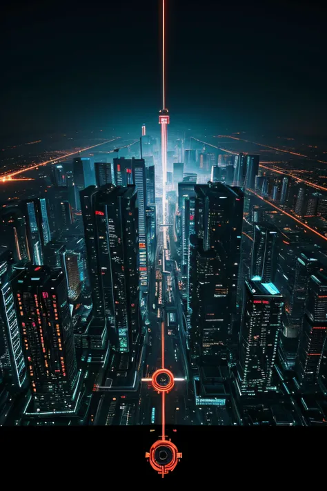 Industrialized dystopian city, tectonologia futurista, robos cyberpunk, cidade noturna, cidade neon