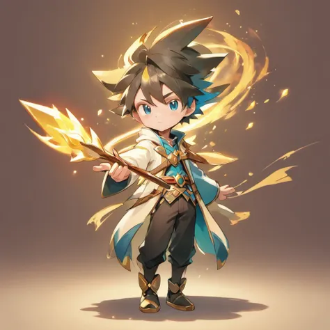 a boy, Alchemist, Equip wooden wand, Guardian, Truth Seeker, ultra detailed, high definition, highest quality, Game Character Design, fullbody, standing posture,