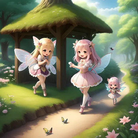 animations、Fantasy World、Fairies laugh、kawaii、Chibi Fairy、Together with insects