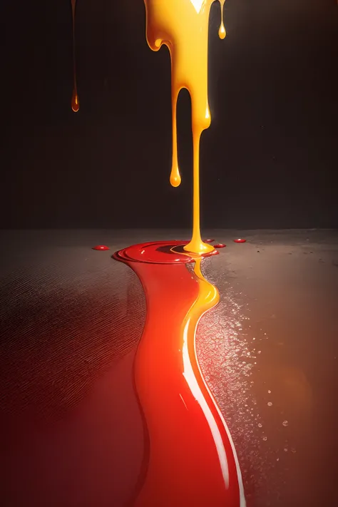 dripping yellow oil, red background